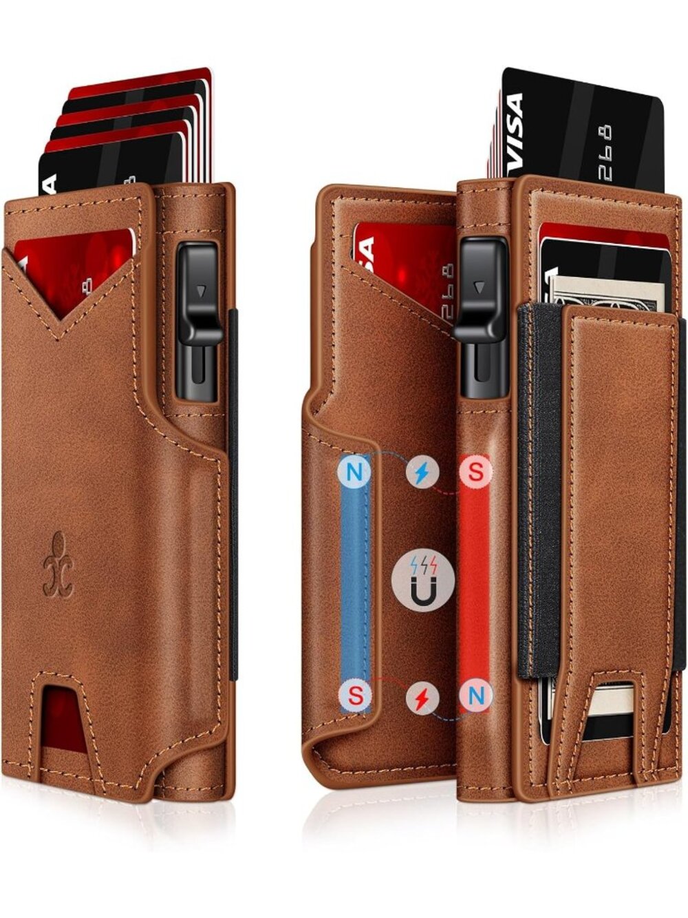 〽️Men Brown Pop Up 9-13 Card Holder Bifold Minimalist Smart Wallet RFID Blocking